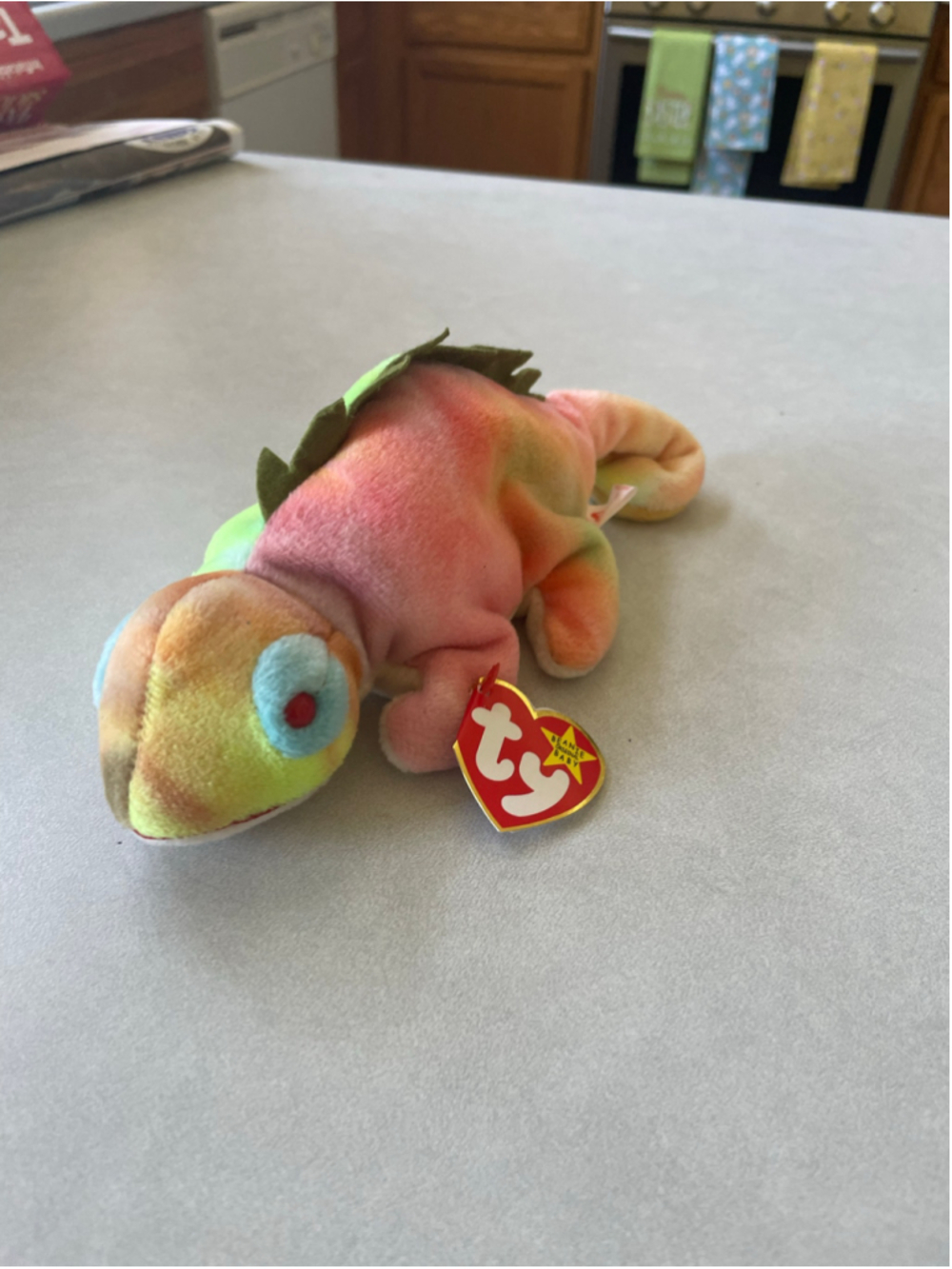 Ty Iggy Beanie Baby Stuffed Animal One Size Pink Green